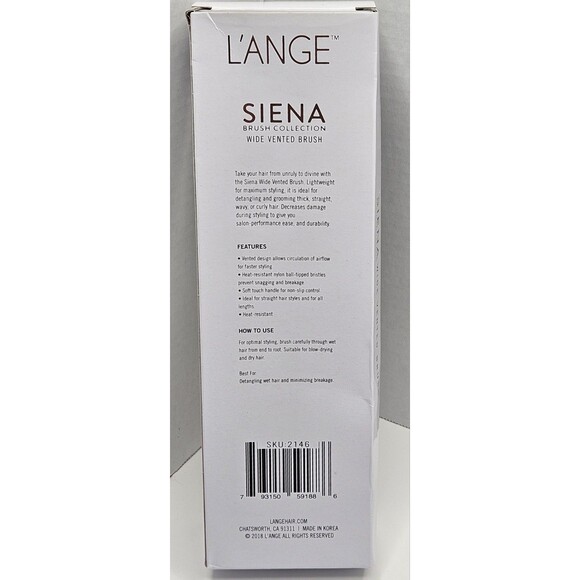 L'ANGE HAIR Siena Wide Vented Hair Brush Detangle Nylon Bristle Black 2146 - Picture 2 of 3